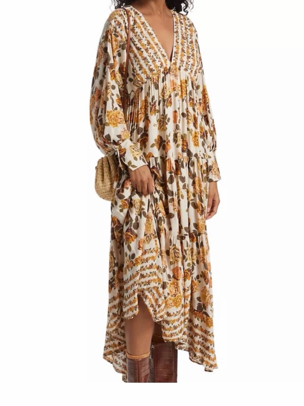 Free People Cream Maxi Dress with Mustard Floral Print
